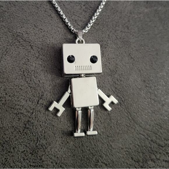 Robot with moving limbs pendant necklace, stainless steel chain - Picture 1 of 5